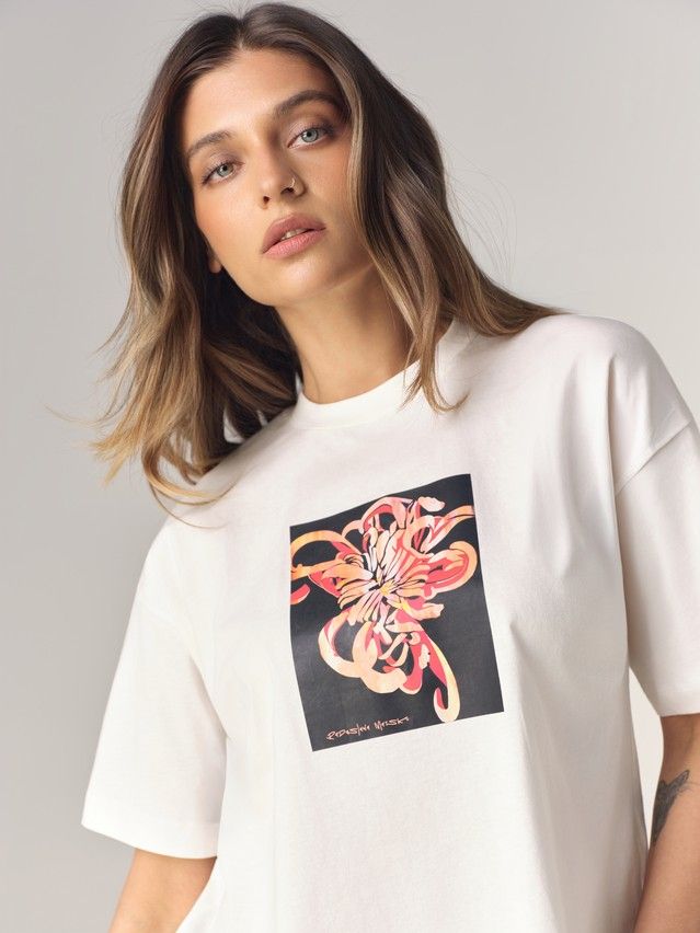 Women's polo neck shirt CONTE LD 3469, s.170-88, milk-abstract flower - 4