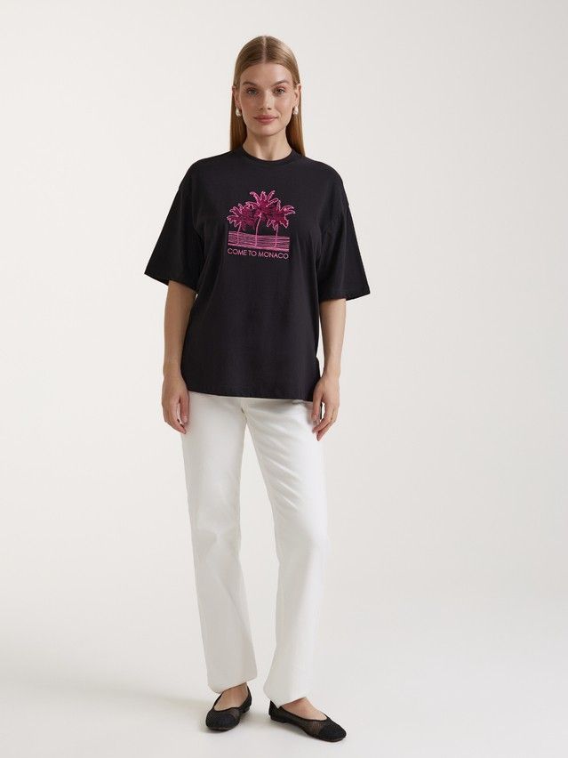 Women's polo neck shirt CONTE ELEGANT LD 3041, s.170-84, black-pink palms - 1