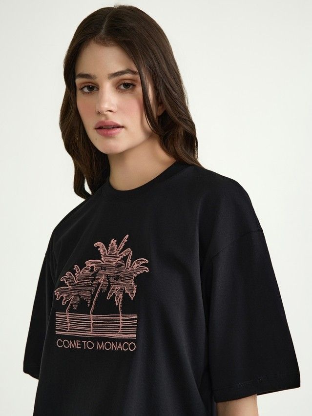 Women's polo neck shirt CONTE ELEGANT LD 3041, s.170-84, black-palms - 3