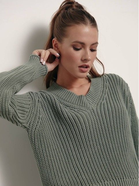 Textured jumper made of chunky yarn with cotton LDK 151