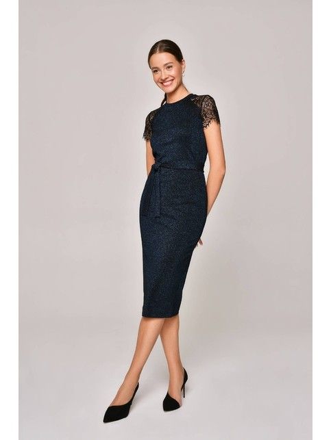 LPL 1159 bodycon dress in shimmery viscose with lace