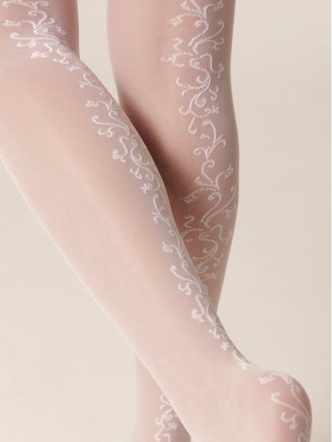 Wedding tights with a flower pattern on the back GLORY