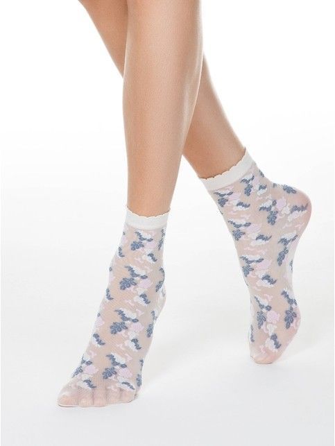 Thin socks FANTASY with imitation flower embroidery