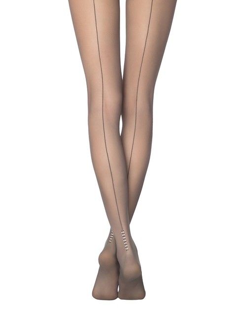 Tights with imitation fine mesh and back seam with rhinestones MILANO Lycra®
