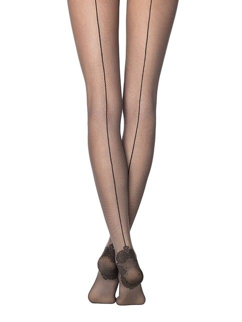 Tights with imitation seam and openwork tracers TRACE Lycra®