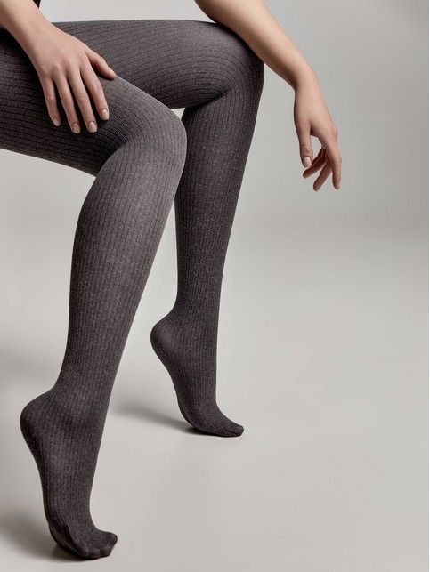 Melange tights with a raised vertical pattern STORY Lycra®