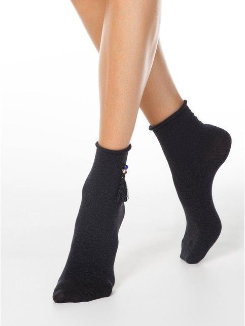 Extended melange socks with tassels FANTASY