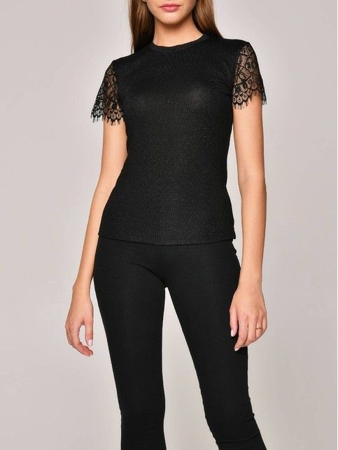 Shimmery viscose top with Italian lace sleeves LD 1148