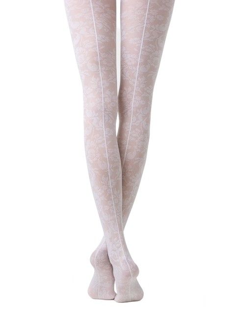 Tights with an imitation seam at the back and a floral pattern LACE Lycra®