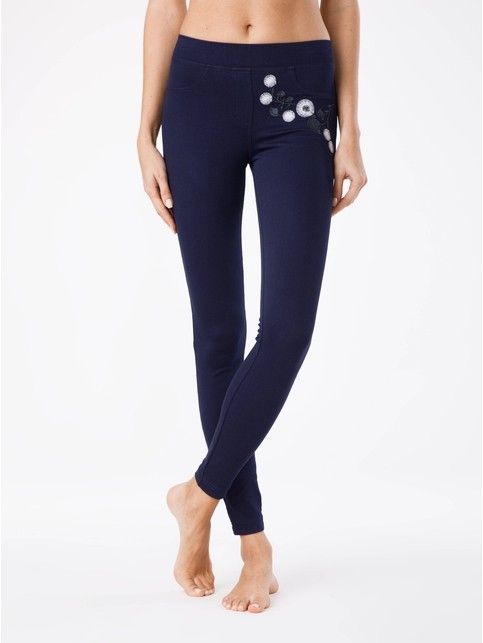 Ultra-elastic jeggings with metal embroidery FLORES