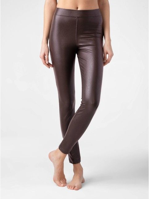 High-rise modeling thermal leggings made of eco-leather BELLA CONTE