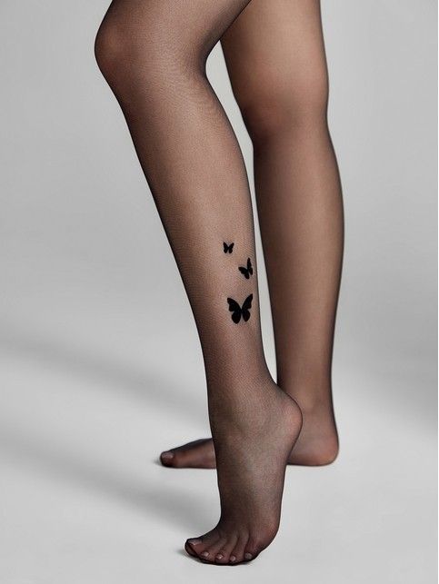 Transparent tights with a tattoo pattern BUTTERFLY Lycra®