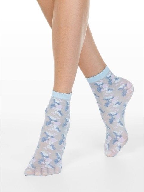 Thin socks FANTASY with imitation flower embroidery
