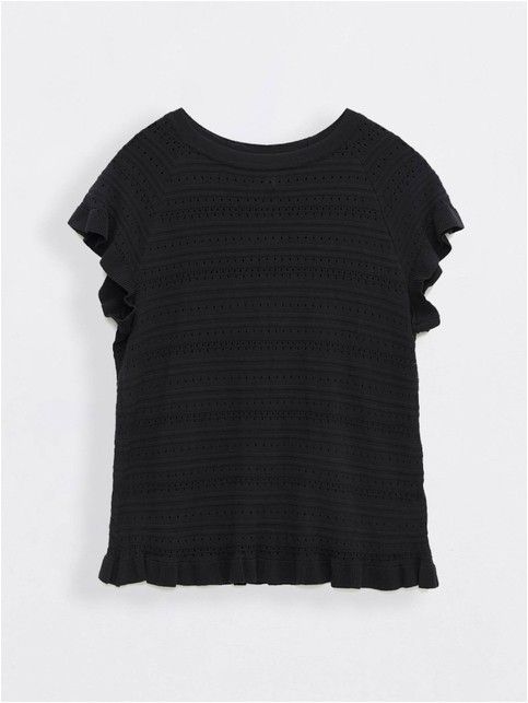 Openwork pullover with flounces made of Italian viscose yarn LDK 092