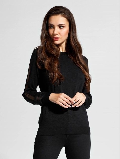 Knit pullover with transparent trim on the sleeves LDK 058