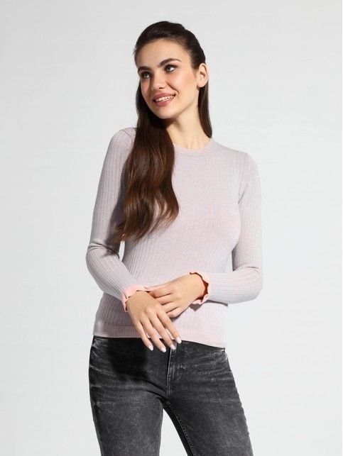 Stylish ribbed knit jumper with ruffles LDK 063