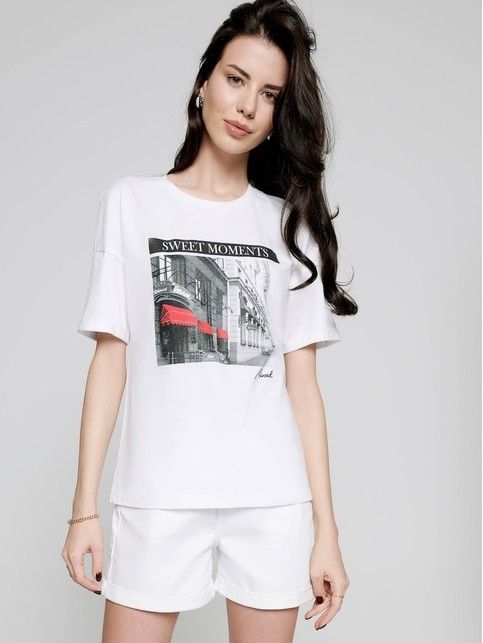White cotton t-shirt with print 