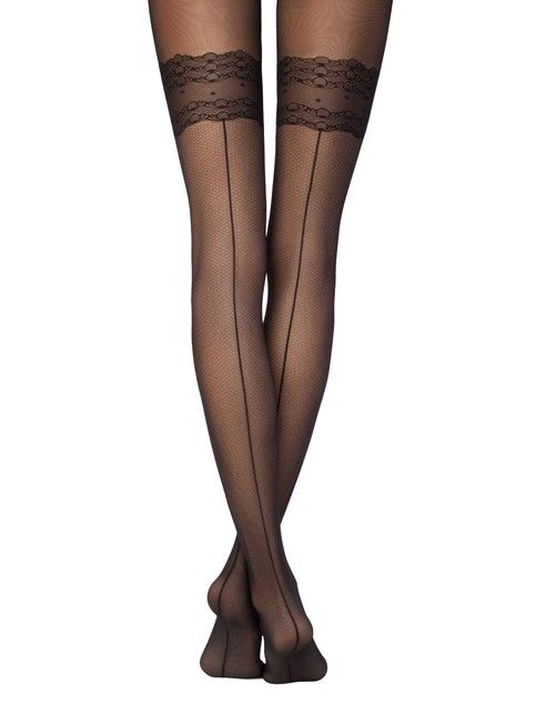 Tights with imitation stockings with a seam at the back and the effect of fine mesh ESSENCE Lycra®