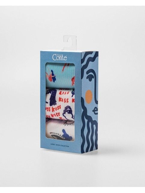 Mood box: Kiss patterned long socks set (3 pairs)