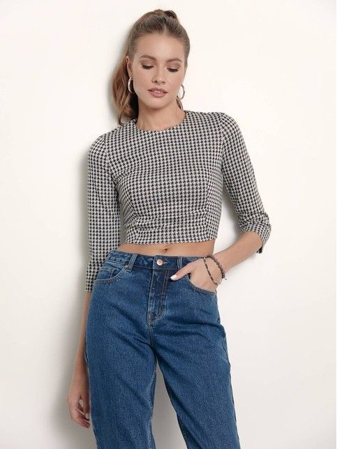 Cropped jacket with houndstooth pattern LJ 1432