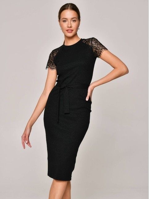 LPL 1159 bodycon dress in shimmery viscose with lace