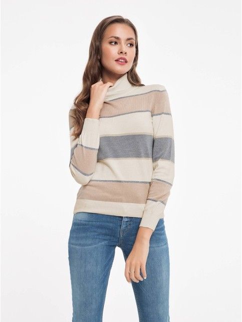 Extra-soft striped sweater with metallic sheen 034