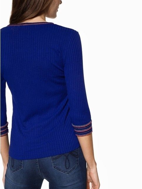 Trendy ribbed jumper with contrasting cuffs and shimmering glitter 835