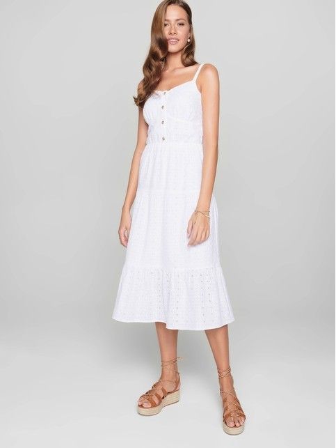 Light dress with richelieu embroidery on thin straps made of premium cotton LPL 1143