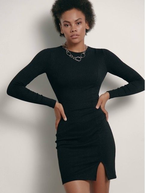 LPL 1398 Slim Fit Mini Dress with Slit and Slight Shimmer