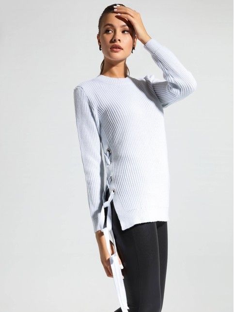 Elongated textured knit jumper with lacing and grommets LDK 068