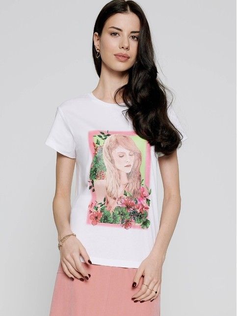 White cotton t- shirt with print 