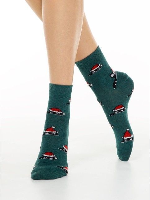 Christmas socks with fluffy thread «Xmas cat»