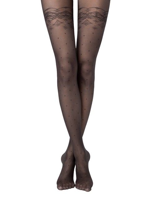 Polka dot tights with a fine mesh effect and imitation stockings AMATO Lycra®