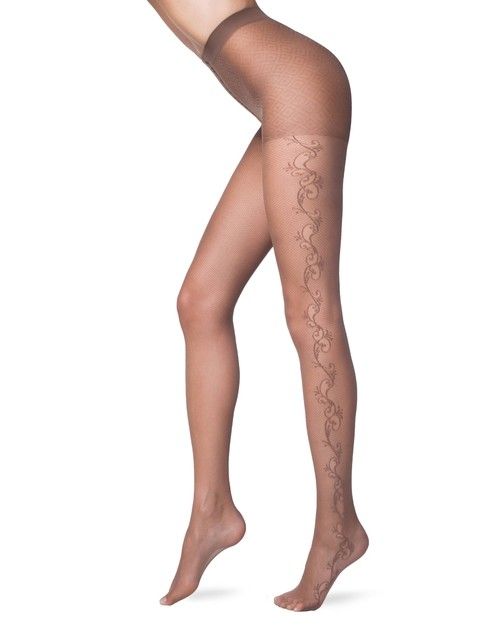Tights with imitation fine mesh and floral pattern on the side STREAM Lycra®