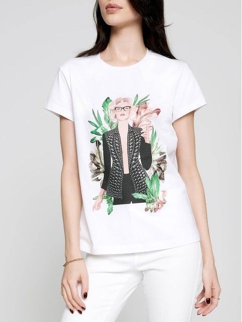 White cotton t-shirt with print 