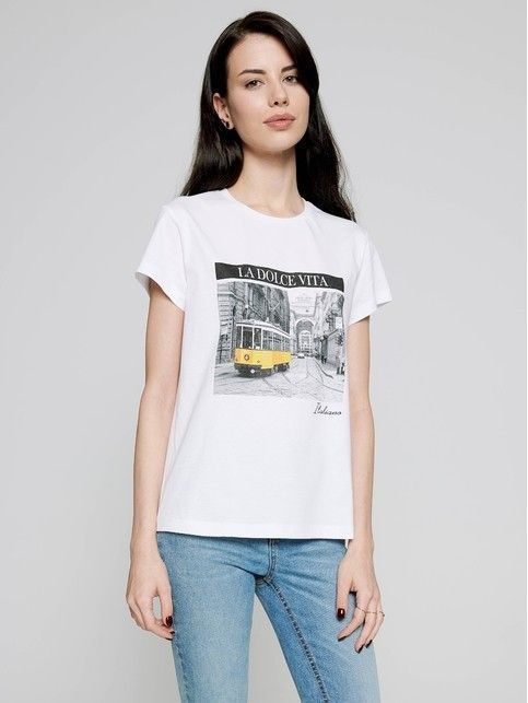 White cotton t-shirt with print 