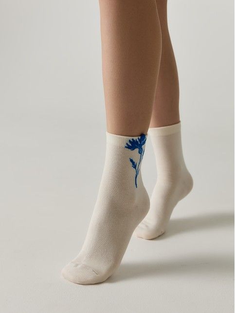 Long cotton socks with "Cornflower" picot - buy in the online store Conte