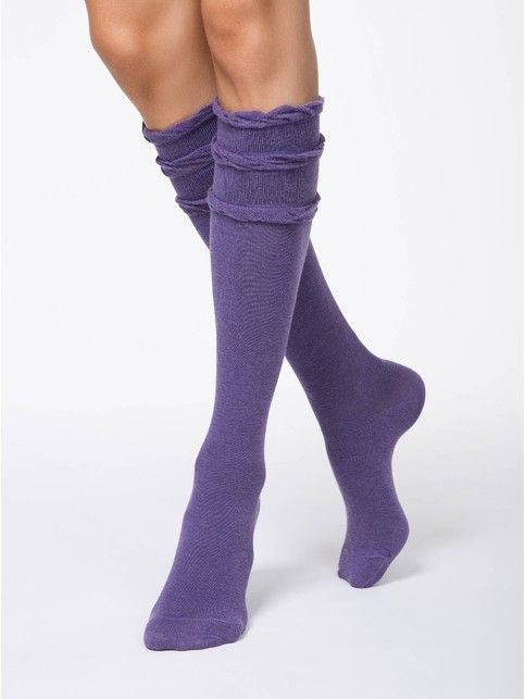 Cotton knee socks COMFORT with decorative elastic band