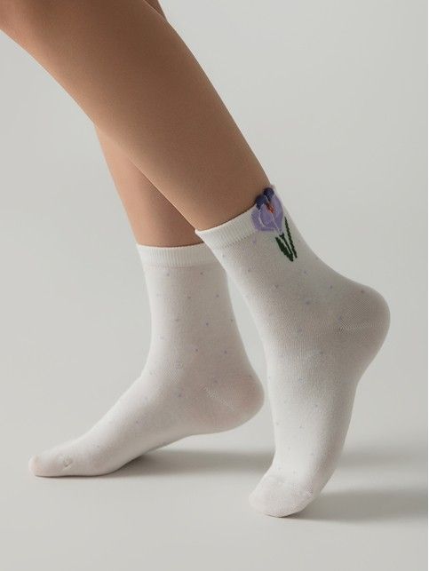 Long cotton socks with "Crocus" picot - buy in the online store Conte