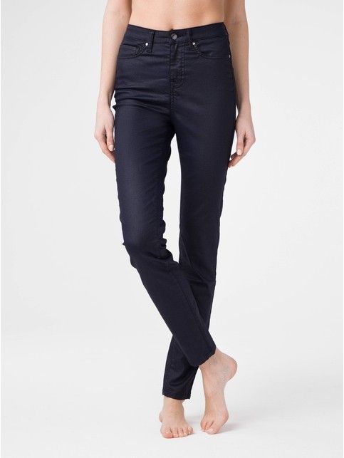 Skinny jeans with a high fit and premium leather coating CON-172N
