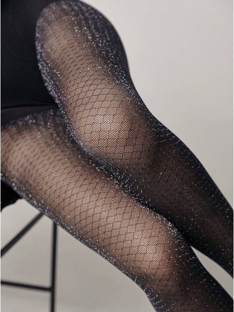 SILVER tights with shiny honeycomb pattern
