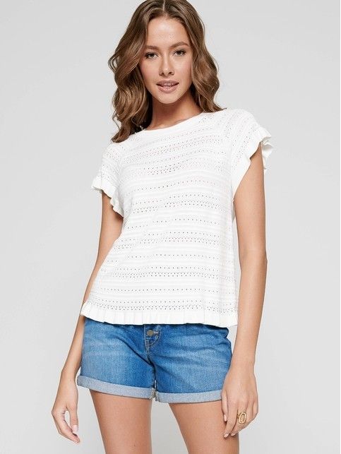Openwork pullover with flounces made of Italian viscose yarn LDK 092