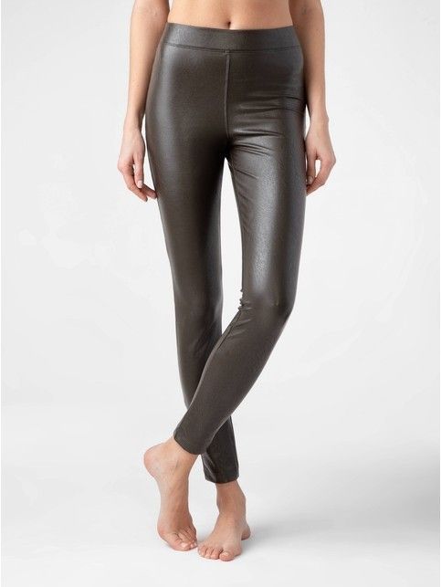 High-rise modeling thermal leggings made of eco-leather BELLA CONTE