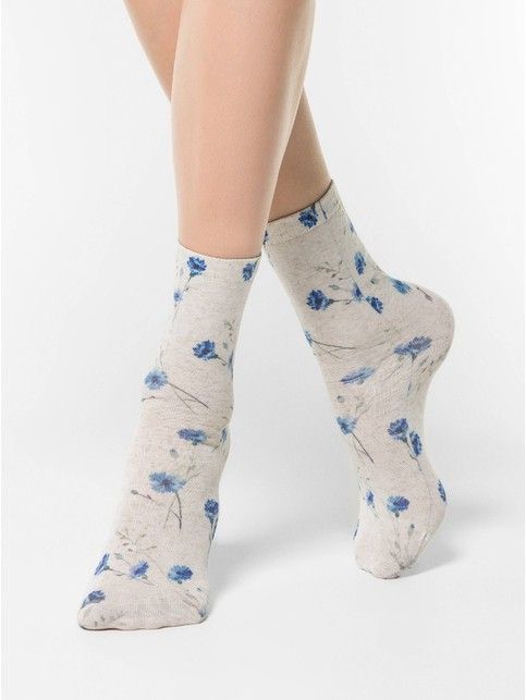 Printed cotton-linen-blend socks