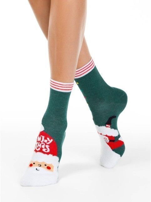 Christmas socks with fluffy thread «Enjoy Xmas»