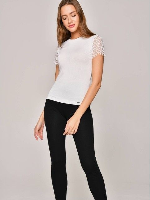 Shimmery viscose top with Italian lace sleeves LD 1148