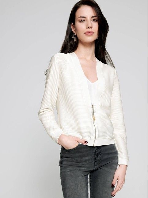 White textured zipper bomber LJ 1132