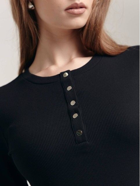 LBD 1386 Fine Rib Bodysuit With Snap Placket