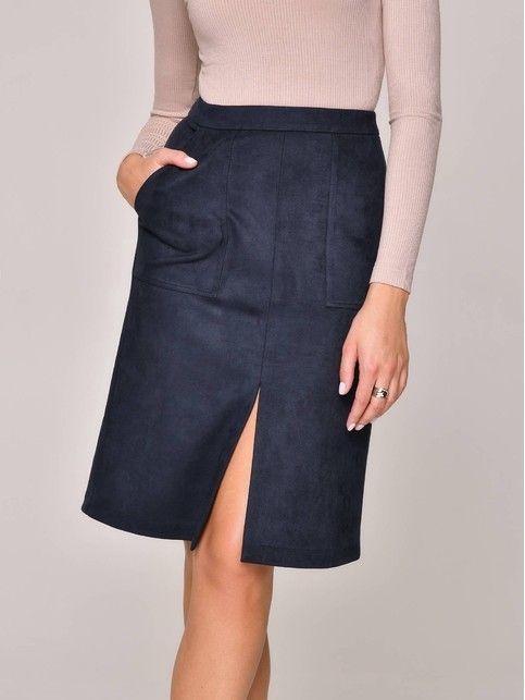 Office CHIC A-line skirt with suede effect and patch pockets