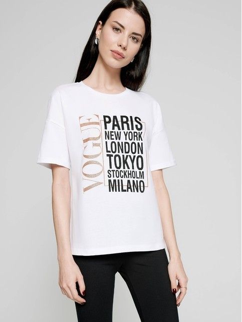 White cotton t-shirt with print 
